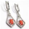 ORECCHINI ARGENTO 925, PENDENTI CON ZIRCONIA, CORALLO ROSSO CABOCHON, ROMBI