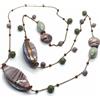 MURRINA MURANO VENEZIA COLLANA LUNGA ROSA, VETRO MURANO, SFERE, PALLINE, GRANDI OVALI GRIGIE, 110 CM
