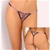 LIVCO CORSETTI Perizoma Aperto con Ricamo Floreale in Pizzo Rosa e Gioielli Strass Tg. L/XL