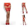 ObSeSSive SECRED Calze da Reggicalze Velate Nude con Balza Alta in Pizzo Ricamato Rosso