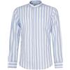 Lavorazione Sartoriale - Camicia celeste coreana in lino a righe custom per uomo