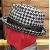 Cappello Pork Pie In Feltro Lana Pied De Poule Grigio Nero Made In Italy Mis.60