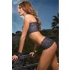 BOMBGIRL Completo Intimo Reggiseno Bandeau Fascia + Culotte Brasiliana in Pizzo Blu L/XL