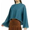 KENDALL+KYLIE Blouse Ligth Denim GRUNGE Flare Sleeve 70s Style Raw Cut Hem TG S