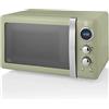 Swan Retro SM22030GNEU Microonde Digitale 20L, 5 Livelli di Potenza, Funzione di Scongelamento, Timer 60 Minuti, Porta Effetto Specchio, Piatto Girevole 27 cm, Design Vintage, Verde