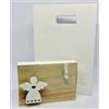 Subitodisponibile Quadro legno Angelo con Molletta per note e luce led BOMBONIERA 0TP3
