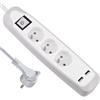 Electraline 35601 Multipresa con 3 prese e 2 usb Cover in Silicone protezione contro impatto, Grigio, 2 m