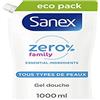 SANEX - Gel doccia idratante Zero% - Tutti i tipi di pelle - Eco-Ricarica Gel doccia - 1000 ml