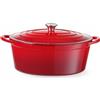 HENDI Cocotte in Ghisa Smaltata con Coperchio, Antiaderente, Pentola Adatta all'Induzione, Casseruola Multifunzionale, 6,88L, 405x255x(H)134mm, Rosso