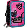 Seven Astuccio Scuola Elementare, 3 scomparti, Medie, con Matite, Pennarelli, Penne, 3 Zip, Glam Heart Girl, Bambina, Ragazza, rosa/nero