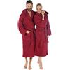 CelinaTex Montana Accappatoio Cappuccio A Tinta Unita Lungo Tasche Applicate Cuciture Decorative Donna Uomo Unisex Puro Cotone M rosso bordeaux