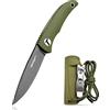 TONIFE Nova Full Tang Coltello da Caccia campeggio a Lama Fissa 6,8cm con Guaina Kydex Regolabile Facile Portabile con Cordino in Paracord per Outdoor, Sopravvivenza e Bushcraft（Verde）