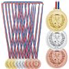Relaxdays Medaglie per Bambini, Set da 12, Ø: 6 cm, Medagliette in Plastica, Cordino e Incisione, Oro, Argento, Bronzo
