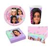 decorata party KIT COORDINATO BARBIE SWEET LIFE COMPLEANNO PIATTI BICCHIERI TOVAGLIOLI TOVAGLIA