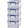 Bankers Box Prostore 4 scatole portaoggetti in plastica con coperchio, 10 litri, impilabile, scatole per armadio super resistenti, dimensioni 14x34x21.5 cm, contenitori plastica trasparente, 4 unità