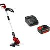 Einhell GE-CT 18 Li-Solo Power Tosaerba a filo cordless X-Change + Power-X-Change Starter Kit, Caricabatteria e Batteria da 4000 mAh Li-Ion, Nero, Rosso