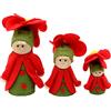 Dekohelden24 Set di 3 Bambole in Feltro da appoggiare o Appendere, Cappello Floreale, 3 Diverse Misure da 6 a 12 cm, Rosso Fiori