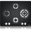 IsEasy Piano cottura a gas 4 fuochi da 64 cm in Vetro Nero gas naturale/gas propano