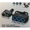 PRESA A 4 INGRESSI CONNETTORE MULTIPRESA USB ATTACCO ACCENDISIGARI 12V- 24V AUTO