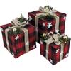 Set 3 Pacchi Regalo Doni Albero di Natale Tartan LED a Batterie Natalizio Rosso