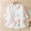 Donna Farfalla Floreale Ricamo Camicia Camicetta Top 3/4 Maniche Cinese Etnico