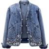 Stile Etnico Donna Jeans Cappotto Farfalla Ricamo Rana Giacca Bottoni Top Blu