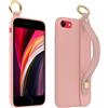 Avizar Cover per iPhone SE 2020/8/7 Supporto con impugnatura e moschettone rosa gold
