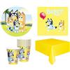decorata party KIT COORDINATO BLUEY COMPLEANNO PIATTI BICCHIERI TOVAGLIOLI TOVAGLIA