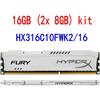 Kingston HyperX FURY 16GB 2x8GB HX316C10FWK2/16 DDR3 1600 Desktop Memoria RAM IT