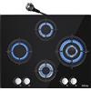 IsEasy 64 cm Piano Cottura a Gas 4 Fuochi Built-in Ghisa Gas Vetro Nero GN/GPL