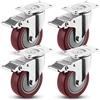 COOCHEER 4pcs 100mm Ruote girevoli Gomma Ruote per mobile con freno,Capacità di carico massima 400KG