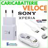 CARICABATTERIE per SONY XPERIA XZ/XA/3/2/PREMIUM/COMPACT PRESA USB + CAVO TIPO C