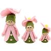 Dekohelden24 Set di 3 Bambole in Feltro da appoggiare o Appendere, Cappello Floreale, 3 Diverse Misure da 6 a 12 cm, Fiore Rosa