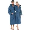 CelinaTex Montana Accappatoio Cappuccio A Tinta Unita Lungo Tasche Applicate Cuciture Decorative Donna Uomo Unisex Puro Cotone L blu