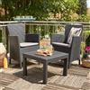 Keter Set salotto da giardino effetto rattan con tavolo e due poltrone sedie graphite