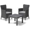 Keter Set salotto da giardino effetto rattan con tavolo e due poltrone sedie graphite