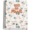 DOHE - Quaderno A5 a quadretti - rilegatura a spirale, 100 fogli da 90 g/m², griglia 5 mm, copertina rigida, WWF Love Our Planet, materiale scolastico