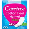 Carefree Salvaslip Cotton Feel Normal Fragranza all'Aloe Vera, Salva slip donna 100% da portare sempre con sé, Morbidi proteggi slip che si adattano ai movimenti del corpo, 56 salvaslip