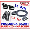 CAVO PRESA SCART 1,5 METRI PROLUNGA TV TELEVISIONE DECODER DVB-T LETTORE DVD VHS