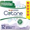 Lines Cotone by Lines Natura con Ali, 12 assorbenti in cotone per il giorno, Biodegradabile e Compostabile. Filtrante 100% cotone Bio delicato sulla pelle.