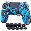 YoRHa Water Transfer Printing (Strega) Custodia in Silicone Cover per PS4/Slim/Pro Dualshock 4 Controller x 1 con Manopole Thumb Grips x 10