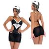 Travestimento sexy costume cameriera mini abito donna hot in rete trasparente