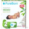 PureBorn 64 Pannolini Taglia 2 (3-6 kg), Ipoallergenico, Ultra assorbente, Pannolini 2-4 mesi, Dermatologicamente testato, anti perdita, pannolino di alta qualità naturali bambù