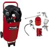 Einhell Compressore 50 L, Potenza 240 L/Min, 10 Bar, 1 Cilindro, TH-AC 240/50/10 of, 1500 W &4000832470 Set di 5 Accessori, Metallo, Compressore, Rosso/Bianco/Metallico