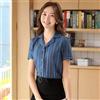 camicia maglia donna camicetta blu gessato maniche corte slim morbida 17987