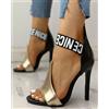 Sandali stiletto tronchetto nero oro 12 cm pelle sintetica eleganti 1371