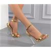 Sandali stiletto tronchetto oro lucido 12 cm pelle sintetica eleganti 1365