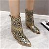 Stivali Scarpe Stivaletti Animalier Tronchetto Pelle Sintetica Oro Nero 44024