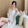 Camicia Da Notte Baby Doll Completo Vestaglia Cintura Raso Satin Bianco 93488