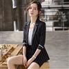 Tailleur completo donna ufficio giacca blazer pantaloni corti gessato nero 29018